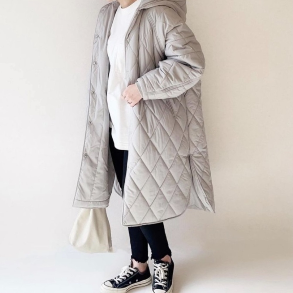 Zara long quilted puffer coat with hood stone grey - Picture 5 of 16